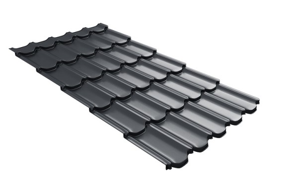 Металлочерепица квинта плюс с 3D резом 0,5 Satin RAL 7024 мокрый асфальт купить в Сызрани